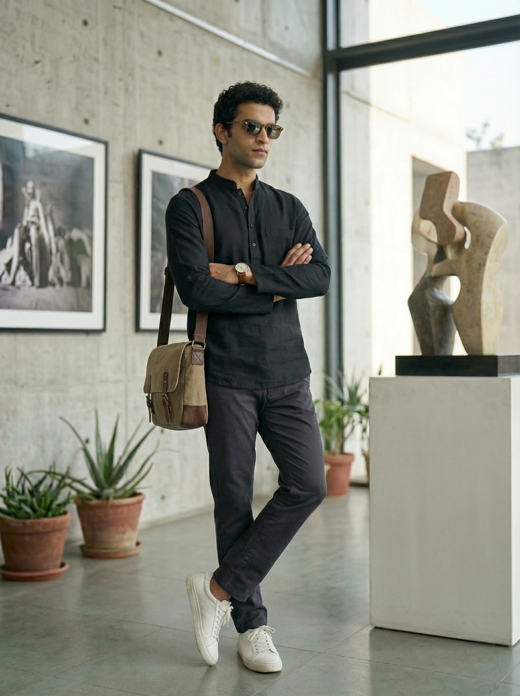 Mens Black Khadi Pure Cotton Kurta